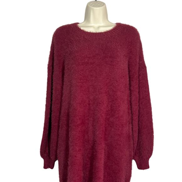 NEW! Eyelash Sweater Dress Long Sleeve Mini Legging Top Casual Knit Burgundy - S - Picture 2 of 6